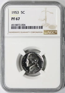 Jefferson Nickel 1953 prueba 5c NGC PF67 - Imagen 1 de 4