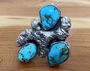 Anillo De Colección Nativo Americano Navajo 925 Turquesa Pepitas Diseño Abstracto Talla 7.5 - Imagen 1 de 9