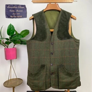 Crowther Classic Men’s (40) TWEED Shooting Waistcoat Vest Wool + Suede Patches - Picture 1 of 16