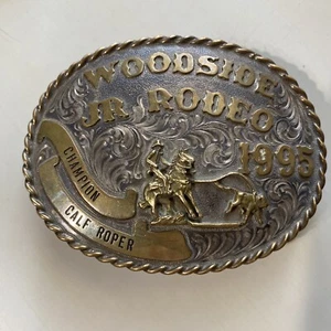 Woodside Jr Rodeo 1995 Champion Calf Roper Gary Johnson Gürtelschnalle Sebastopol - Bild 1 von 11