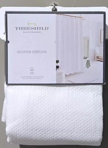 NEW Threshold Diamond Matelesse White 100% Cotton 72" Buttonhole Shower Curtain - Picture 1 of 1