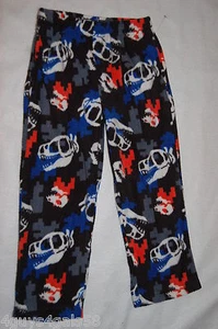 Boys Pajamas Pants FLEECE Pixelated Look DINOSAUR & SKULL Sleep Lounge M 8-10 - Picture 1 of 1