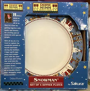 Debbie Mumm Snowman Dinner Plates Set of 4 Holiday Winter Christmas Folk Art 11" - Picture 1 of 2