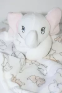 Blankets & Beyond White & Pink ELEPHANT Baby Sicherheitsdecke Square Lovey - Bild 1 von 5