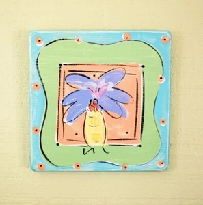 VINTAGE WOOD WALL ART TROPICAL PALM TREE PLAQUE PICTURE BY WENDY MCKINNEY - Picture 1 of 2