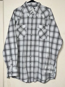 Panhandle Rough Stock Camicia Uomo XXL Grigio Bianco Plaid Western Pearl Snap - Foto 1 di 4