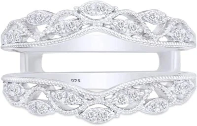 1/5ct Natural Diamond Vintage Style Ring Guard Wrap Enhancer in Sterling Silver - Image 1 of 4