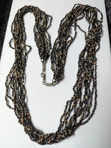 Collana Vintage Multi 10 Dieci Fili Marrone Nero Perline Lunga 34" - Foto 1 di 4