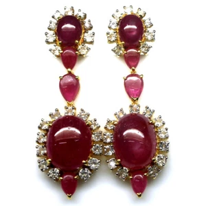 Gemstone Red Ruby & White Topaz Earrings 925 Silver 18K Gold Plated - Picture 1 of 4