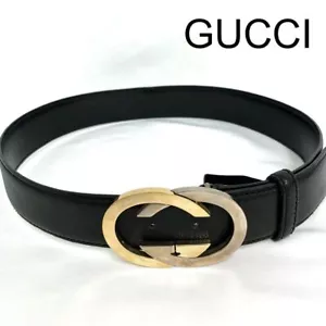 Gucci Belt Leather Gold 2 - Picture 1 of 24