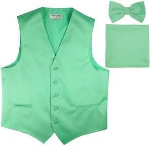 New Men's formal Slim Fit Tuxedo vest Waistcoat_bow tie & hankie aqua green - Picture 1 of 6