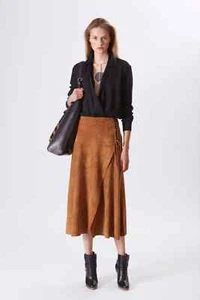 NWT RALPH LAUREN COLLECTION Aiden Suede Lace-Up Midi Skirt, Caramel, size 2 - Picture 1 of 23