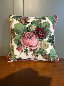 Vintage Tapestry Cushion Hand Made 100% Wool Floral Design Pink - Picture 1 of 6