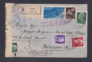 ITALIA 1940 SEGUNDA GUERRA MUNDIAL CENSURADA CUBIERTA DE CORREO AÉREO REGISTRADO NASO A PHILADELPHIA PA. EE. UU. - Imagen 1 de 2