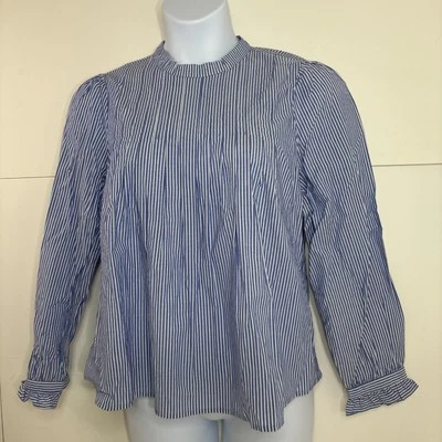 Top Banana Republic Mujer Popelina Plisado Cuello Simulado Grande Rayas Azul Nuevo Con Etiquetas Foto 1 de 4