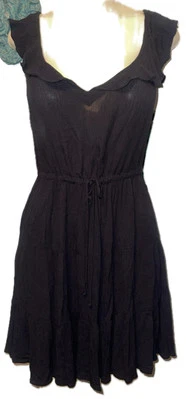 Cleobella Ruffled Deep VNeck Mini Dress Black Small Foto 1 de 4