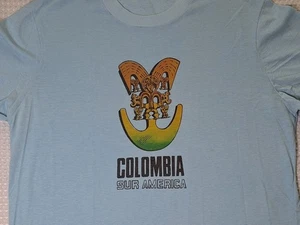 Vintage 80s Colombia Sur America Souvenir Light Blue T-shirt Size L Missing Tag - Picture 1 of 6