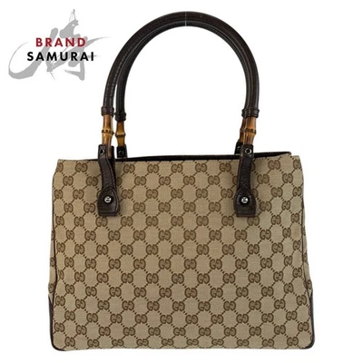 Gucci Bamboo Beige Brown Silver Hardware GG Canvas Tote Bag Shoulder Bag Women's - Image 1 of 4