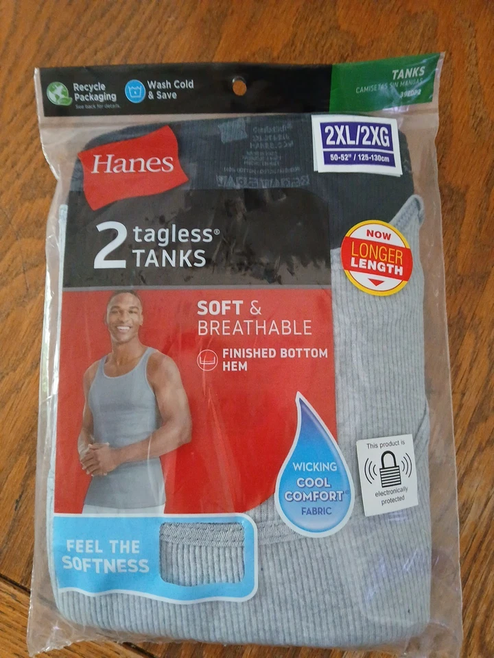 MEN'S HANES TAGLESS TANKS 2XL PACK OF 2