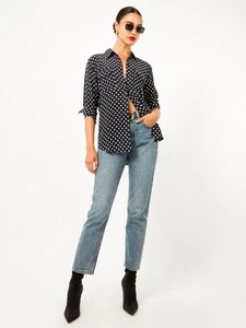 EQUIPMENT Slim Signature Black Polka Dot Silk Crepe Button Up Shirt, Size S - Picture 1 of 14