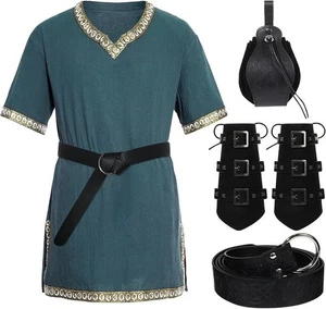 5Pcs Mens Medieval Costume Halloween Renaissance Tunic Viking Knight Size XL - Picture 1 of 3