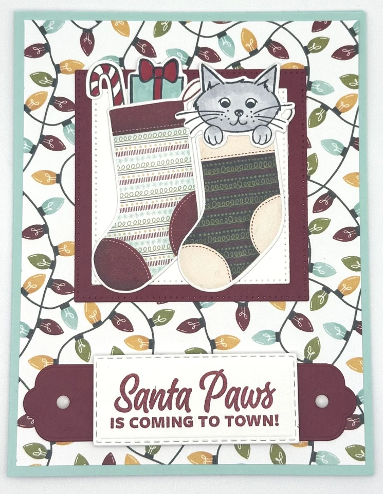 Stampin’ Up!  Juego de 5 tarjetas de Navidad Paws, gatos, troquelados, DSP Foto 1 de 4
