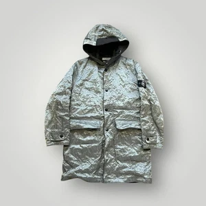Stone Island Silver Nylon Waterproof Coat Mid Length Stand Up Collar Men's - Picture 1 of 17