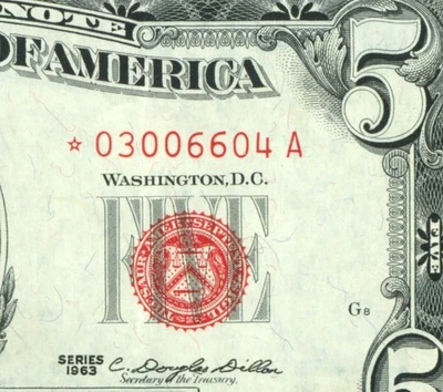 ** STAR ** $5 1963 United States Note ** PAPER CURRENCY AUCTIONS - Image 1 of 3
