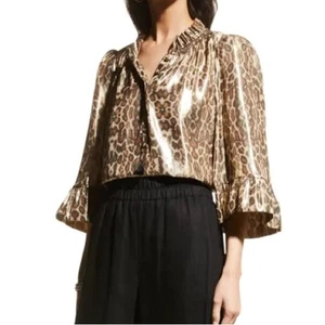 Top de seda leopardo metálico Figue Marceline nuevo con etiquetas talla XS - Imagen 1 de 6