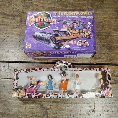 TWO Flintstones Vintage Fred Action Figures Flintmobile NEW Wilma - Image 1 of 4