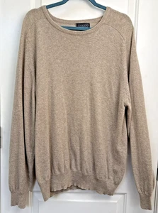 Lands’ End Men's Fine 100% 2-Ply Cashmere LG 42-44 Beige Crew Neck Sweater Luxe - Picture 1 of 7