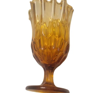 Vaso vintage Fenton vetro ambrato piedi fazzoletto decorazione impronta MCM - Foto 1 di 7