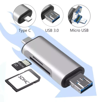 5 in 1 USB-C Type-C SD/Micro SD/SDHC/SDXC OTG Memory Card Reader PC Phone Tablet - Image 1 of 4