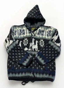 Boys Girls Tejidos Ruminahui Alpaca Wool Hooded Zip up Jacket Kids 6 - 8 Llama - Picture 1 of 9