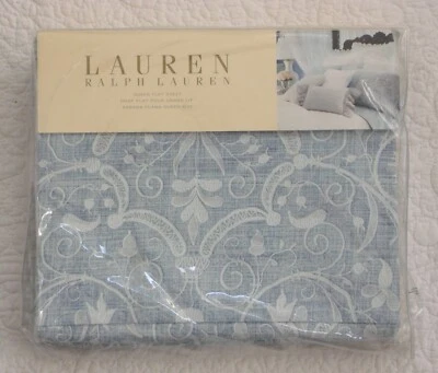 NUEVO Lauren Ralph Lauren Springhill Suite Queen Sábana Plana Azul Blanco Nuevo en Paquete Foto 1 de 4