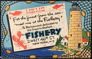 Ristorante Pesca 46th St. New York City ~ Rete da Pesca Faro ~ Cartolina Lino - Foto 1 di 2