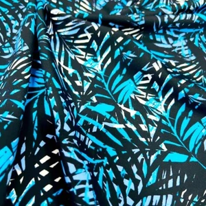 Traje de baño tela azul estampado hojas elástico en 4 direcciones 60" por yarda - Imagen 1 de 5