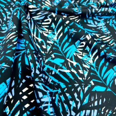 Swimwear FabricBlue Leaves Print  4-way Stretch 60" By the Yard - Image 1 of 4
