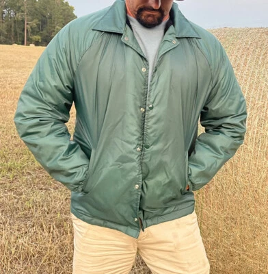 Vtg 80’s Windbreaker Green Athletic Works Mens Sz Large Faux Fur Lined Made USA - Image 1 of 4