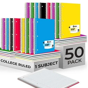 50 Pack 1 Subject Spiral Notebook College Ruled Bulk 140 Pages 70 Sheets Thic... - Picture 1 of 8