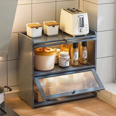 Gabinete de almacenamiento de 2 niveles para libros de condimentos gabinete de bambú gabinete de almacenamiento de libros Foto 1 de 4