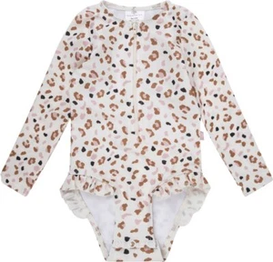 Swim Essentials Langarm-UV-Badeanzug, für Mädchen weiß/khaki Leoparden 86/92 - Bild 1 von 8