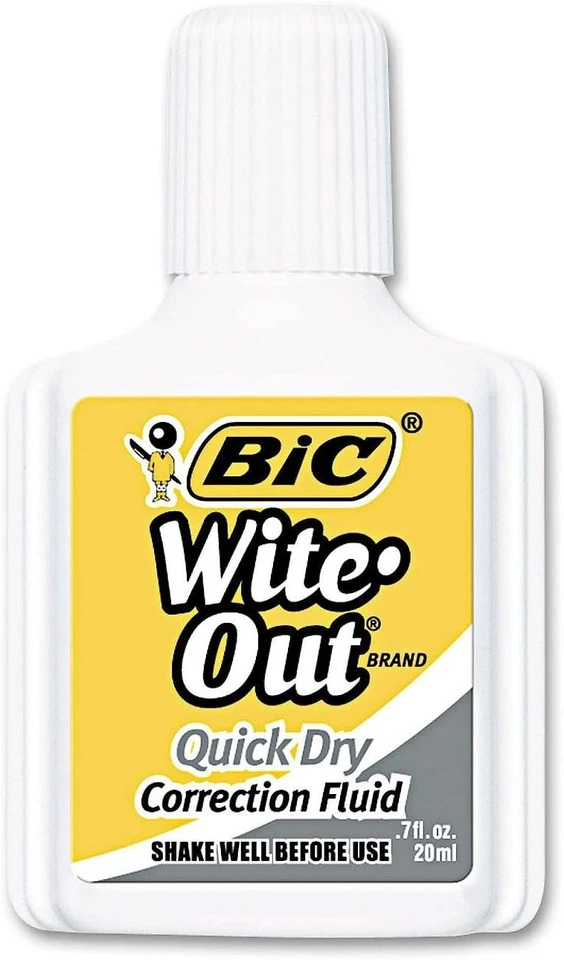 10-PACK BIC White Wite Out Quick Dry Foam Brush Correction Fluid 0.7 Fl Oz 20ml