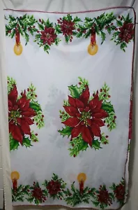 Tovaglia natalizia vintage retrò metà secolo poliestere Poinsettias candele 723 - Foto 1 di 5