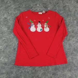 Kim Rogers Sweater Women Small Red Christmas Snowmen Long Sleeve Pullover Cotton - Picture 1 of 14