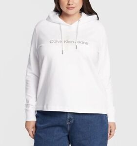 NEW CALVIN KLEIN Women's Plus Size Hooded Sweatshirt In White SIZE 4XL RRP £85