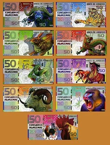 POLYMER SET 9 Kamberra Banknotes, Chinese Zodiac Lunar Calendar, 2009-2017 - Picture 1 of 11