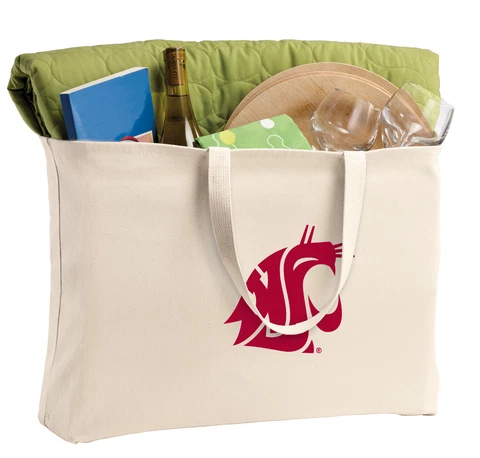 Washington State Large Tote Bag WSU Cougars Shopper Grocery Bags Beach Totes Cover