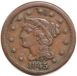 1845 1c Braided Hair Large Cent - Picture 1 of 2