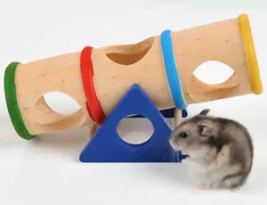 Colorful Wooden Hamster Seesaw Tube Tunnel Cage House Rainbow Barrel Pet Rat Toy - Picture 1 of 3
